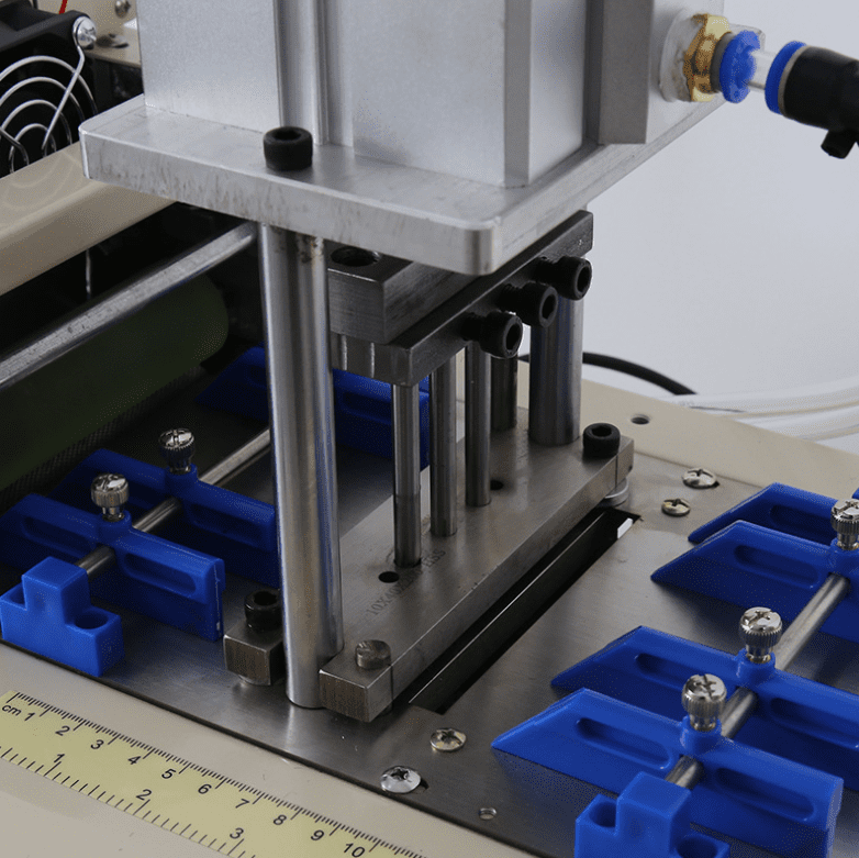 Close-up of industrial cutting machine, precision cutting mechanism