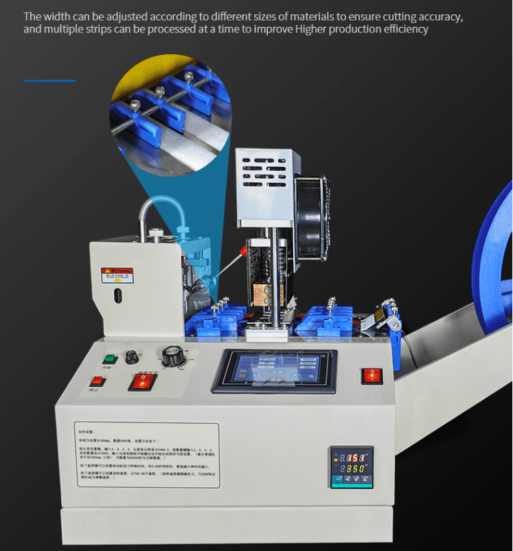 Automated tape cutting machine, adjustable width for efficiency