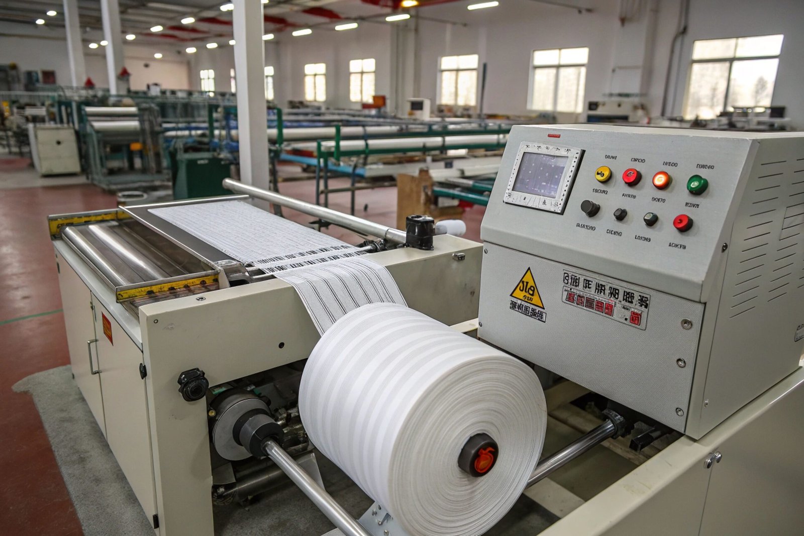 Printed nonwoven fabric roll on converting machine