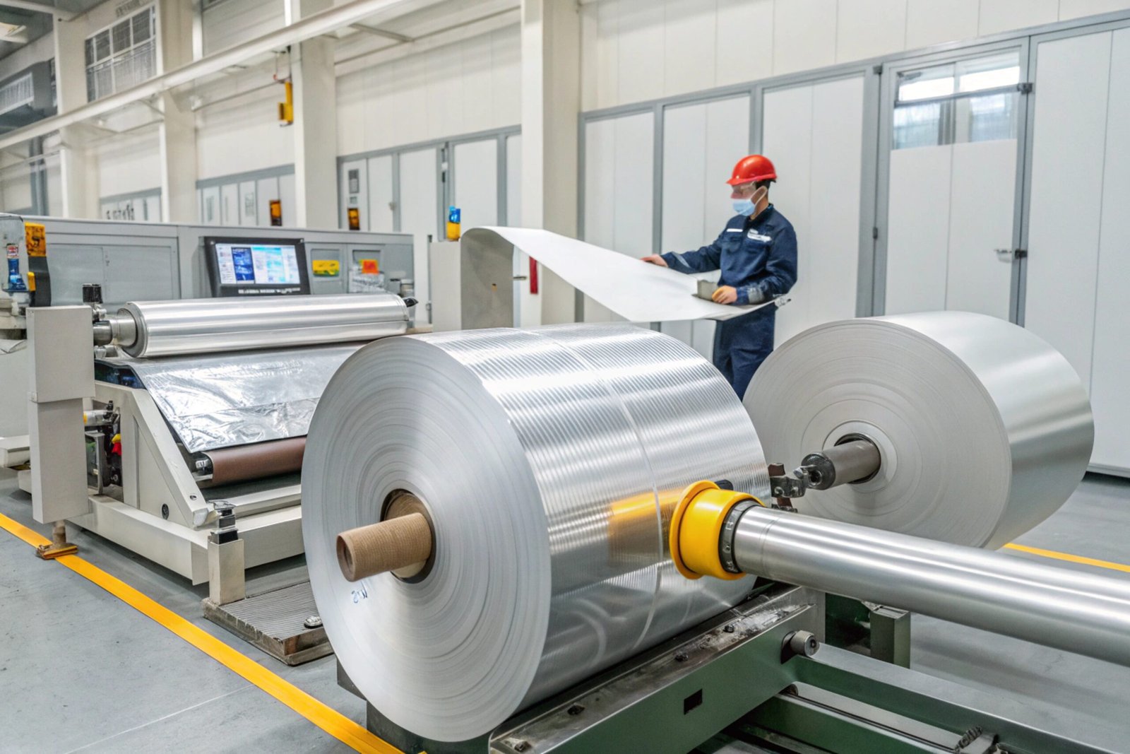 Plastic sheet being processed in factory