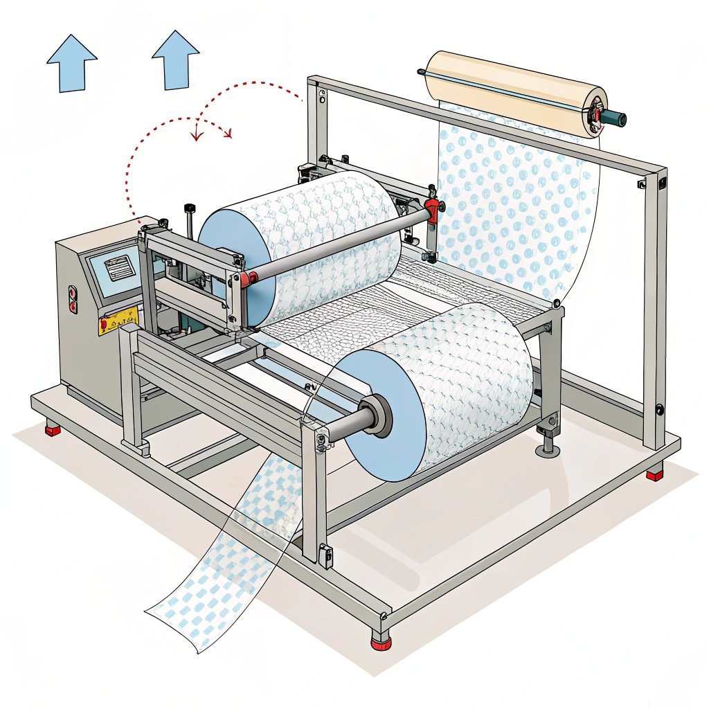 Industrial packaging machine with bubble wrap