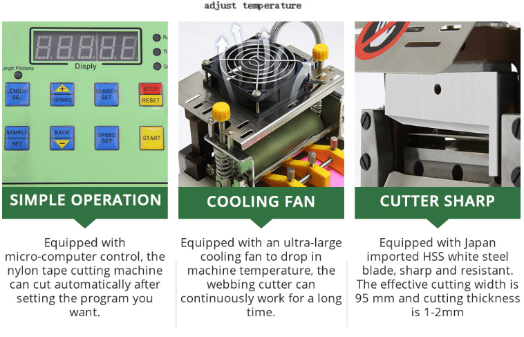 Automated nylon tape cutting machine with cooling fan