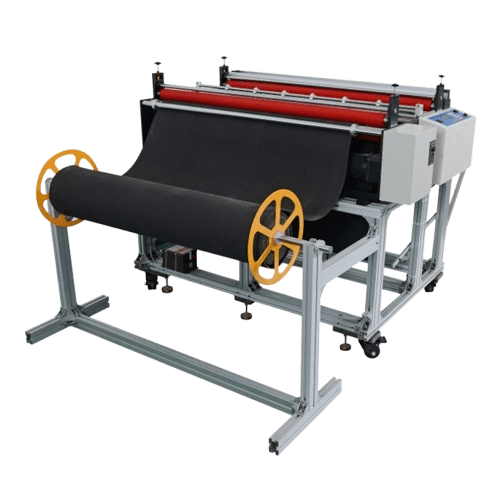 roll to sheet cutter demonstration in industrial setting