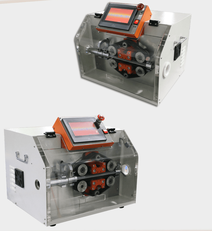 automatic hose cutting machine, close-up views