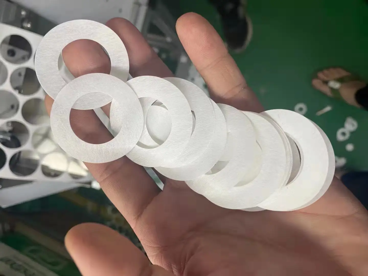 knife cutting PTFE sheet, CNC knife machine cutting PTFE gasket shapes