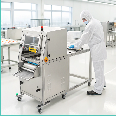 A Velcro cutting machine designed for customizable industrial applications, showing adjustable components and precision controls.
