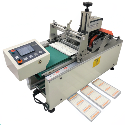Hot cutting machine with temperature display slicing Velcro cleanly with sealed edges.