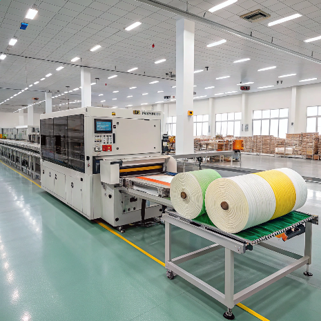 Automatic Velcro cutting machine in operation, efficiently slicing Velcro tape with precision.