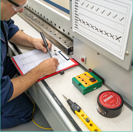 Technician adjusting compact Velcro cutter with safety gear