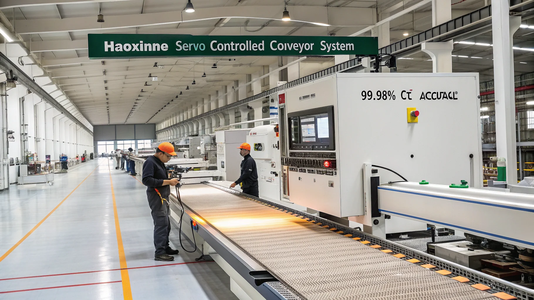 Workers operating machinery on a modern production line in a cable manufacturing facility with advanced conveyor systems.