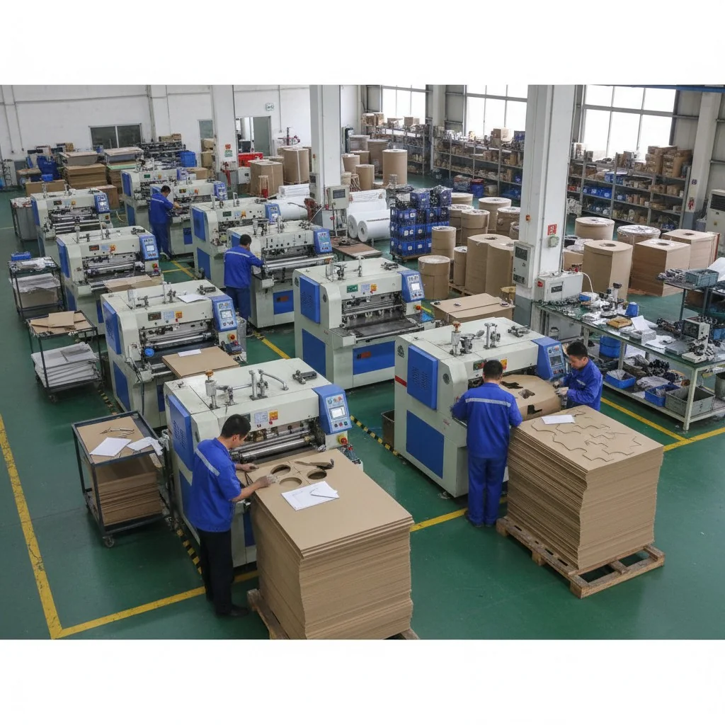 Workers operating machinery in a Chinese industrial factory setting.