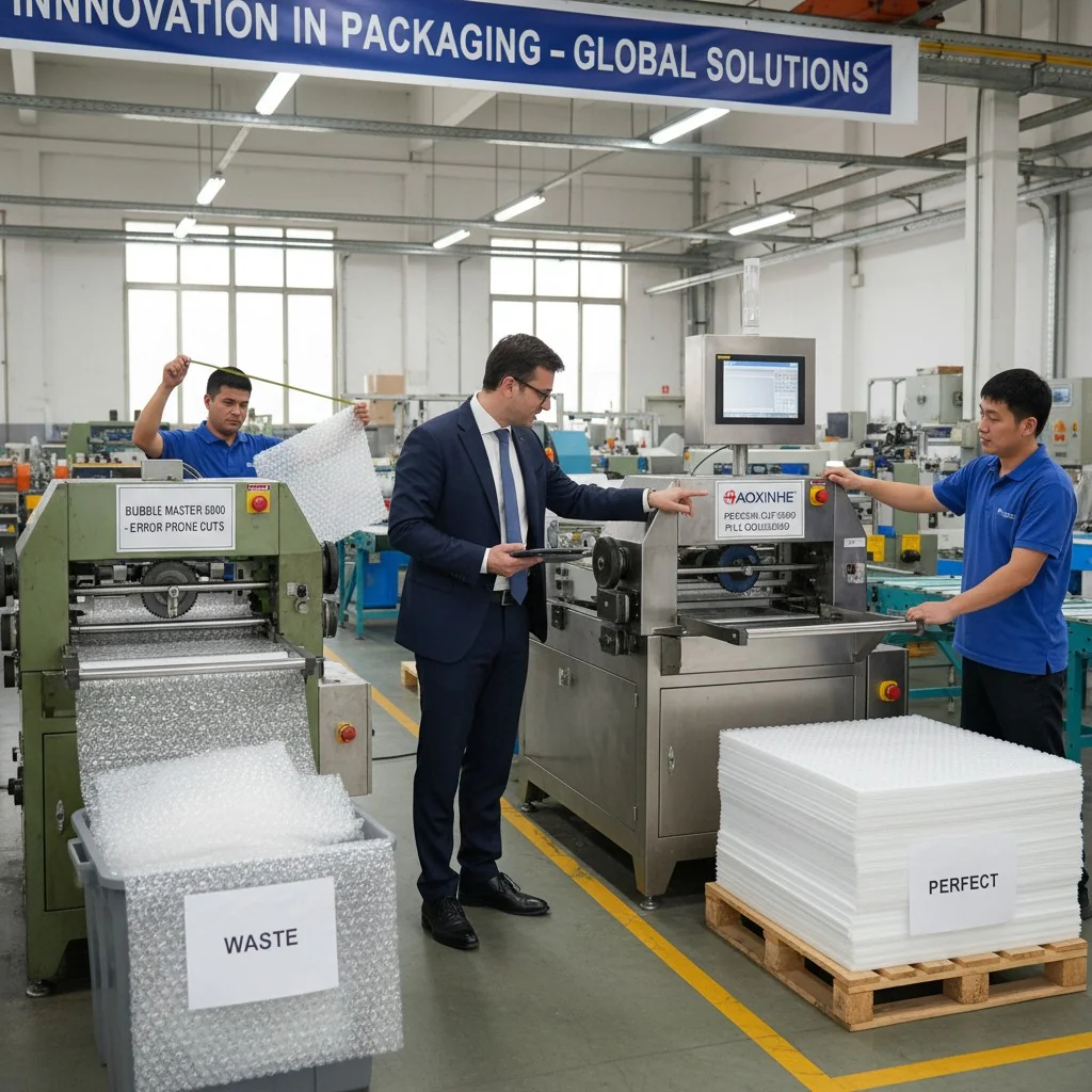 Men operating packaging machines in an industrial setting