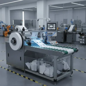 Advanced digital label cutting machine in a factory setting, showcasing precision and efficiency in industrial label