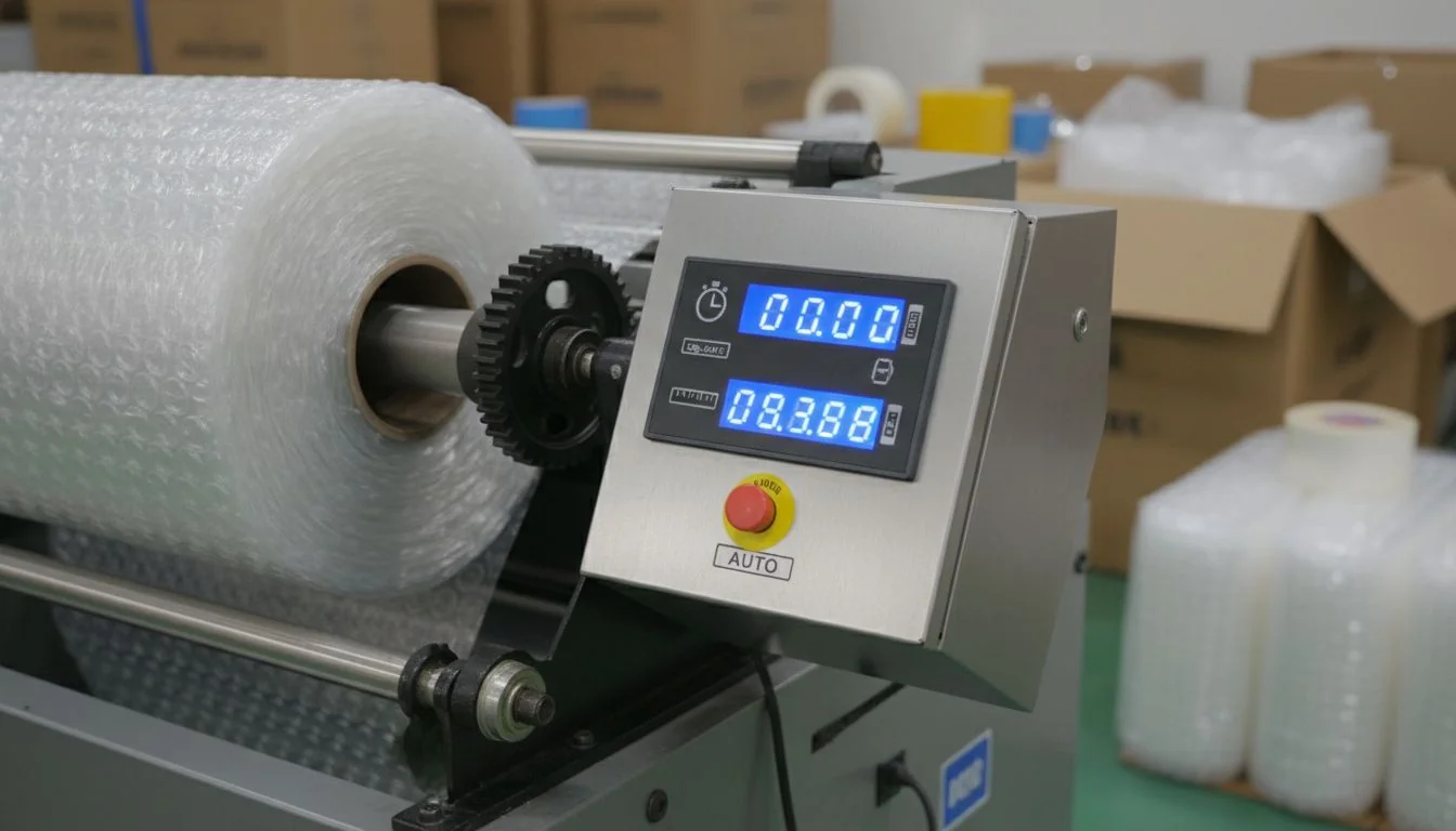 Close-up of control panel on industrial cutter