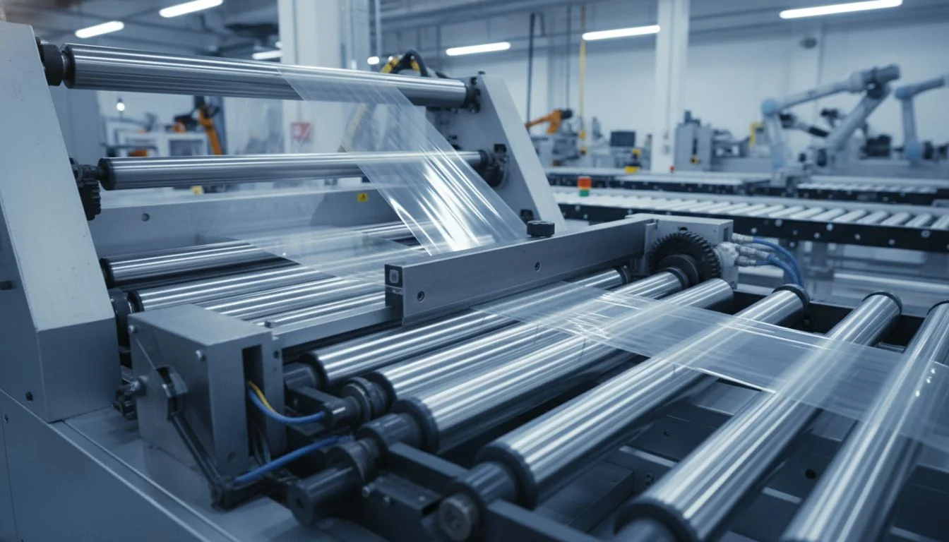 Automated film cutting equipment in high-speed operation