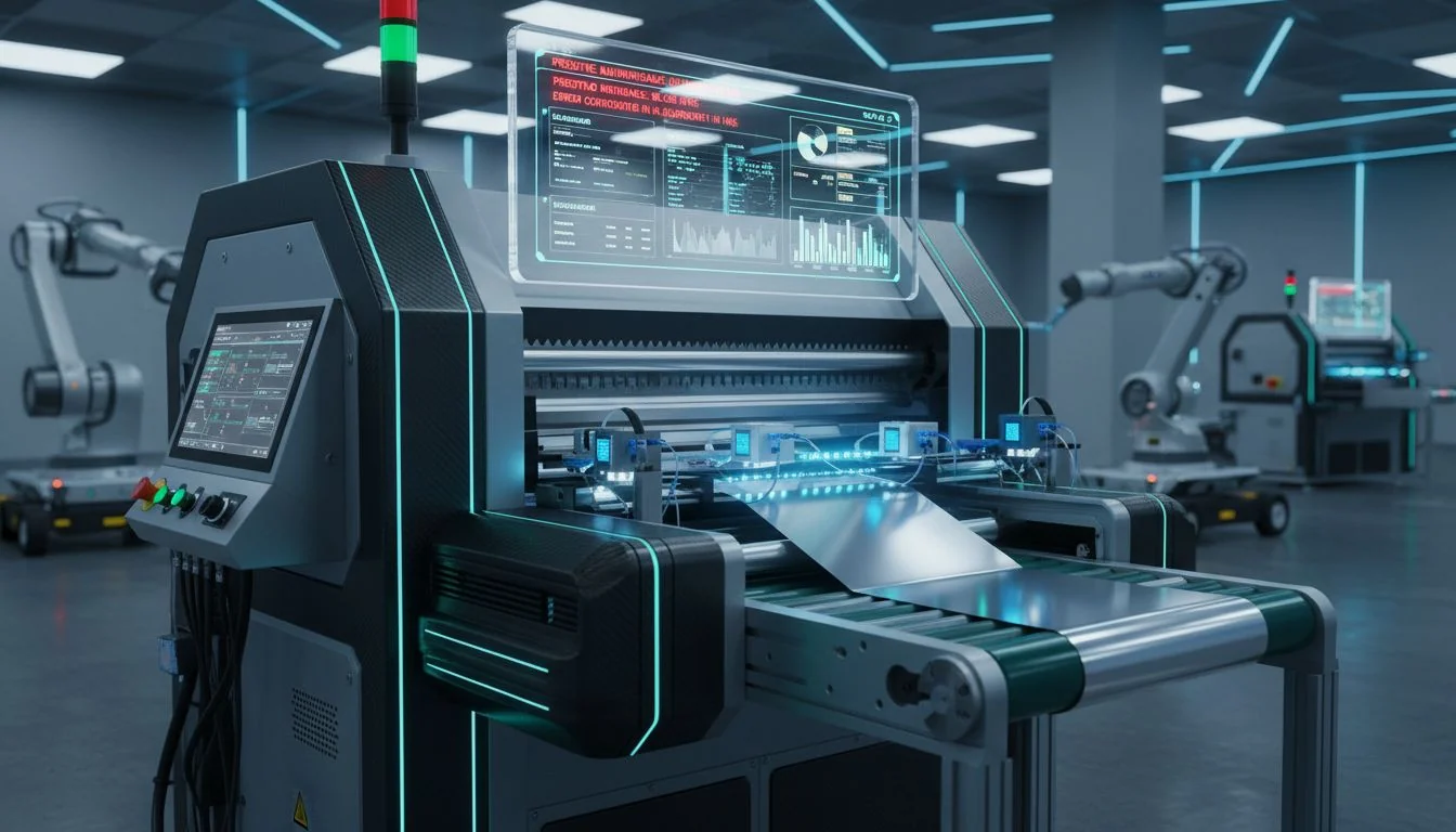smart sensors reduce foil waste AI-enhanced machine cutting aluminium foil in high-tech factory