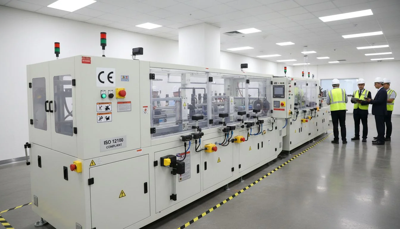 Industrial aluminium foil cutting machine with workers in a modern factory setting, showcasing advanced technology and